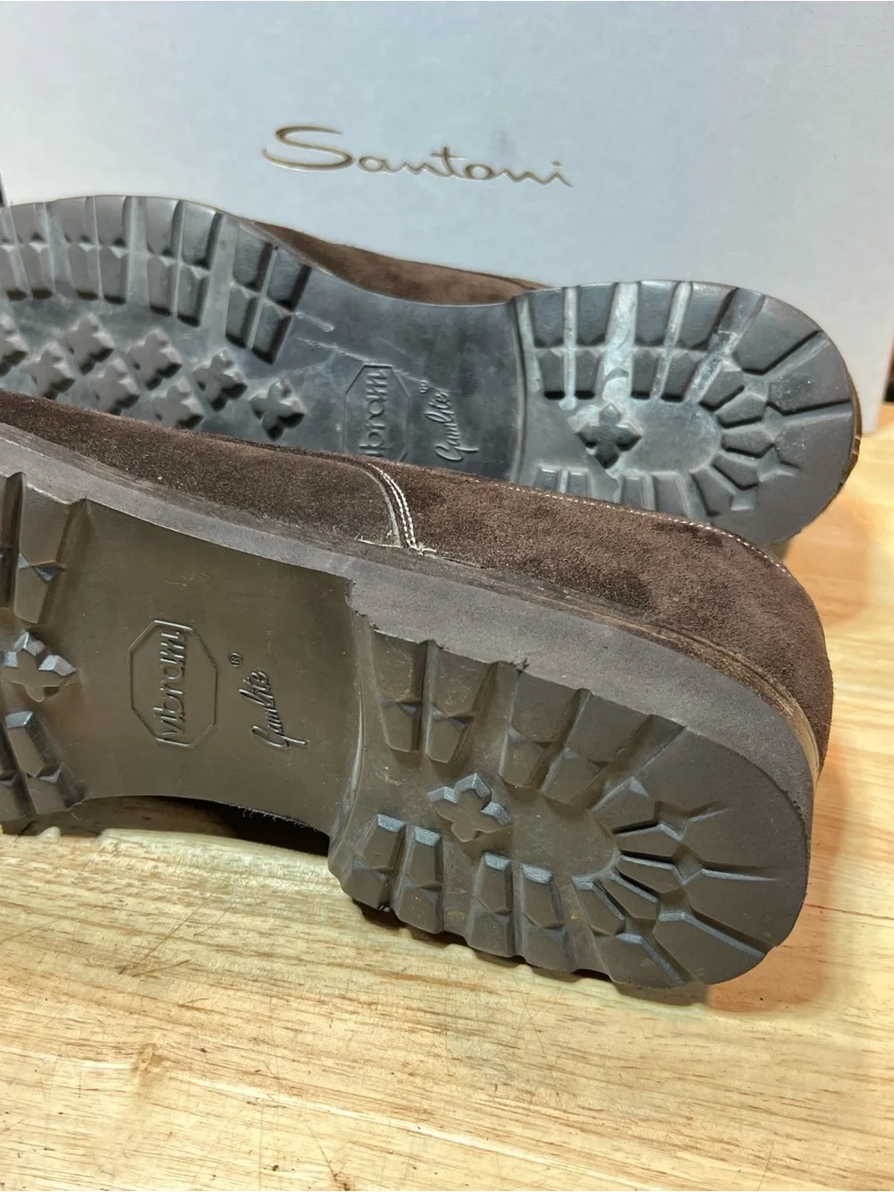 Santoni Dark Brown Suede Split Toe Derby Shoes Mens Sz 12D Vibram Soles 🇮🇹
